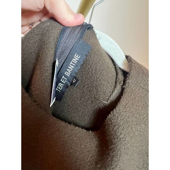 Ter et Bantine Brown Virgin Wool and Black Lamb Skin Leather Dress Sz. 42 (US 6) - Picture 2 of 9